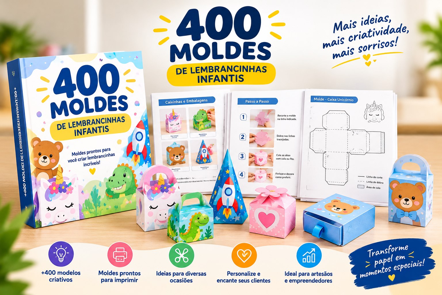 400 moldes de lembrancinhas infantis: capa, páginas e modelos montados